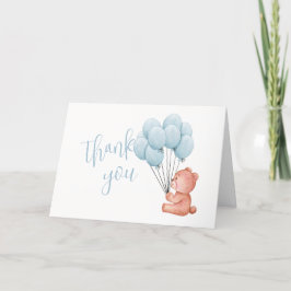 Cartão De Agradecimento Chá de fraldas Azul do Urso Teddy
