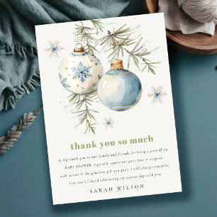 Cartão De Agradecimento Chá de fraldas azul mínimo de natal de inverno