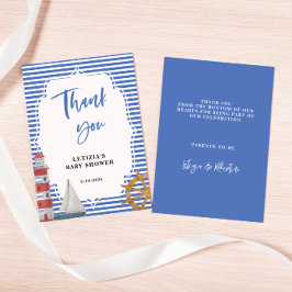 Cartão De Agradecimento Chá de fraldas Azul Náutico