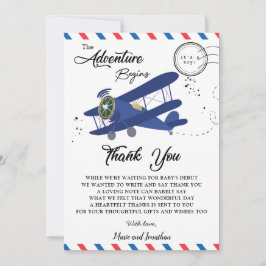 Cartão De Agradecimento Chá de fraldas Azul Plano Avião Vintage