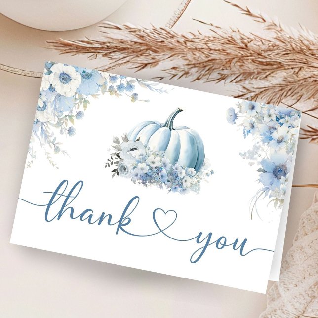 Cartão De Agradecimento Chá de fraldas Azul Pumpkin Queda Dobrada Obrigado (Criador carregado)