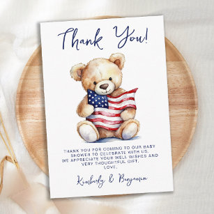 Cartão De Agradecimento Chá de fraldas Azul Vermelho Branco Patriótico Urs