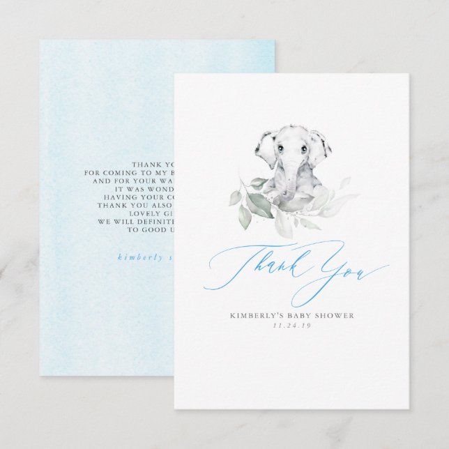 Cartão De Agradecimento Chá de fraldas Baby Elephant Boy Obrigado (Frente/Verso)