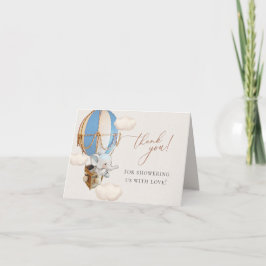 Cartão De Agradecimento Chá de fraldas Balão de Elefante Azul Obrigado