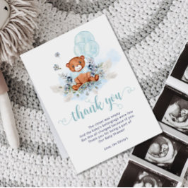 Cartão De Agradecimento Chá de fraldas Balão de Urso Azul Dusty