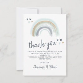 Cartão De Agradecimento Chá de fraldas Blue Boho Rainbow Obrigado