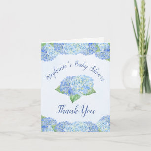 Cartão De Agradecimento Chá de fraldas Blue Hydrangea Florals Obrigado