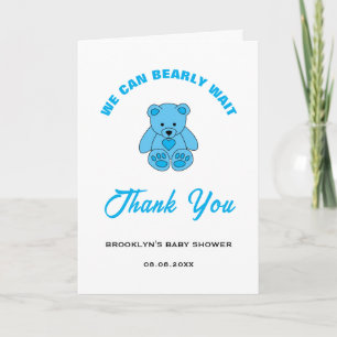Cartão De Agradecimento Chá de fraldas Blue Teddy Bear Podemos Esperar