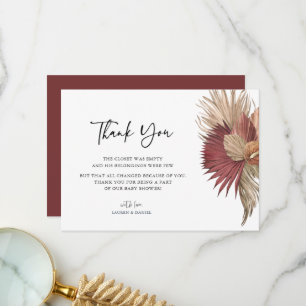 Cartão De Agradecimento Chá de fraldas Bohemian Pampas Grass Obrigado