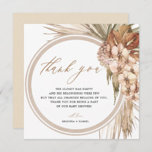 Cartão De Agradecimento Chá de fraldas Bohemiano Pampas Grass Obrigado