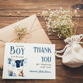 Cartão De Agradecimento Chá de fraldas Boho Clothesline Blue Boy