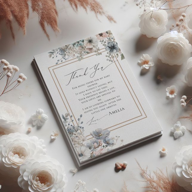 Cartão De Agradecimento Chá de fraldas Boho Floral Elegante Bohemian Chic (Criador carregado)