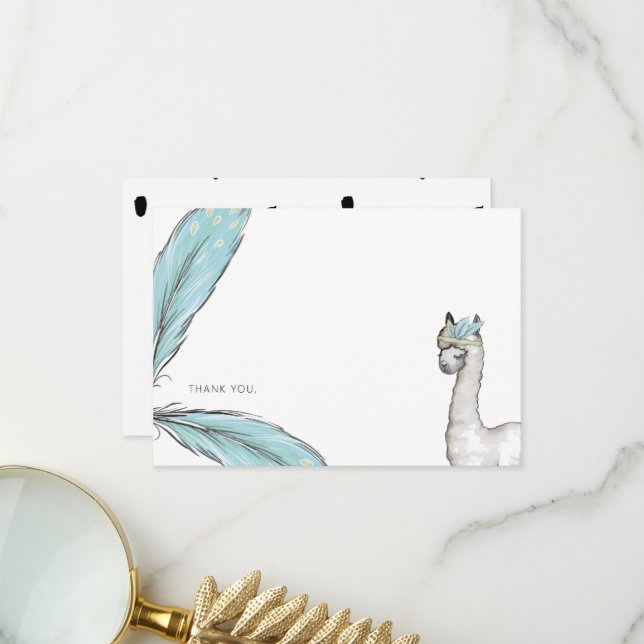 Cartão De Agradecimento Chá de fraldas Boho Lama Obrigado Nota (Frente/Verso In Situ)