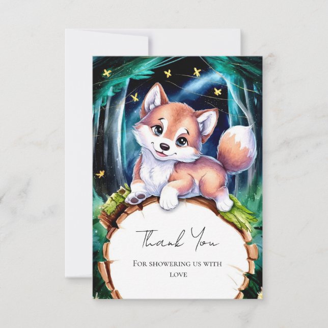 Cartão De Agradecimento Chá de fraldas Boho Magical Wolf (Frente)