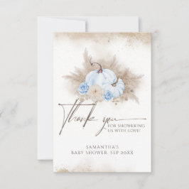 Cartão De Agradecimento Chá de fraldas Boho Pampas Azul Queda Flor