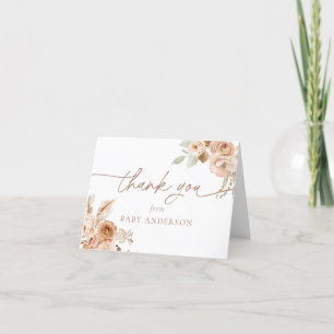 Cartão De Agradecimento Chá de fraldas Boho Pampas Grass Obrigado