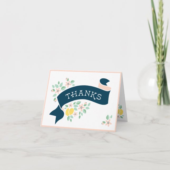 Cartão De Agradecimento Chá de fraldas Botânico Amarelo-Limão-Cinto (Frente)