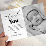 Cartão De Agradecimento Chá de fraldas branco preto simples<br><div class="desc">O chá de fraldas moderno agradece as cartas com um simples fundo branco,  uma foto do seu bebê recém-nascido e um modelo de texto elegante que é fácil de personalizar.</div>