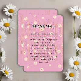 Cartão De Agradecimento Chá de fraldas brilhante da margarida do Ouro rosa