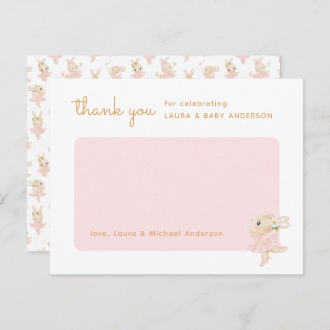 Cartão De Agradecimento Chá de fraldas Bunny Ballerina (Frente/Verso)
