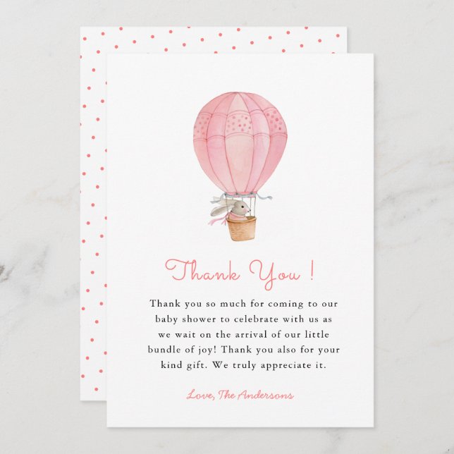 Cartão De Agradecimento Chá de fraldas Bunny Girl Obrigado (Frente/Verso)