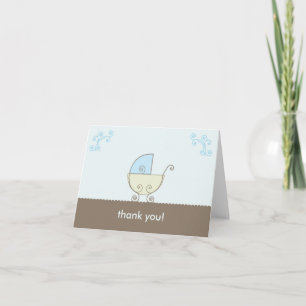 Cartão De Agradecimento Chá de fraldas carruagem Obrigado - Azul e Verde