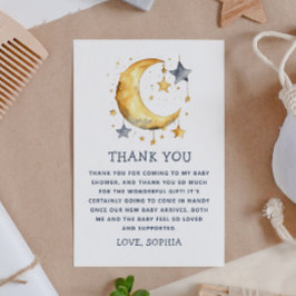 Cartão De Agradecimento Chá de fraldas celeste de lua branca e estrelas