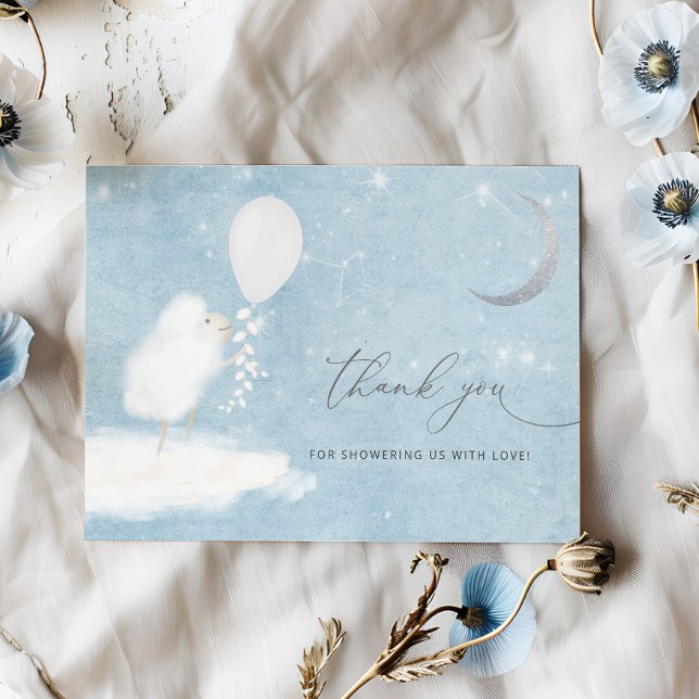 Cartão De Agradecimento Chá de fraldas Celestial Moon Stars & Lamb Obrigad (Criador carregado)