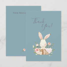 Cartão De Agradecimento Chá de fraldas Coelhinho De Cor Azul, Muito Obriga