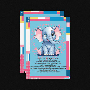 Cartão De Agradecimento Chá de fraldas Colorido de Elefante Azul