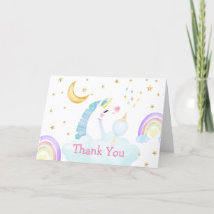 Cartão De Agradecimento Chá de fraldas Colorido Rainbow Moon Star Unicorn