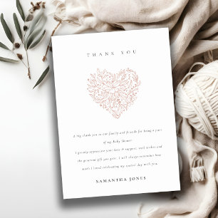 Cartão De Agradecimento Chá de fraldas Coração Floral Mínimo Escamudo Cuga