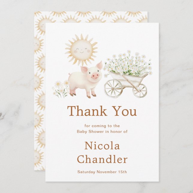 Cartão De Agradecimento Chá de fraldas da Fazenda (Frente/Verso)