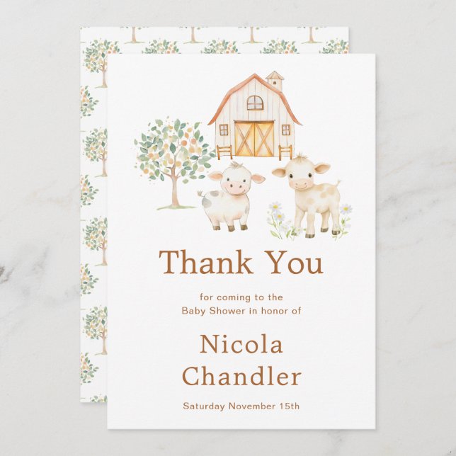 Cartão De Agradecimento Chá de fraldas da Fazenda (Frente/Verso)