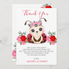 Cartão De Agradecimento Chá de fraldas Da Menina Ladybug Obrigado