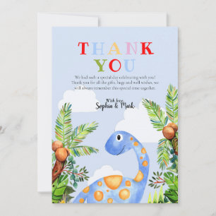 Cartão De Agradecimento Chá de fraldas da selva de dinossauros com aquare