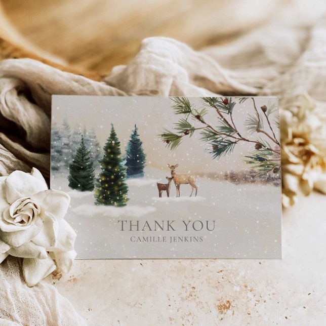 Cartão De Agradecimento Chá de fraldas da Woodland de inverno Obrigado (Winter Forest Baby Shower Thank you card)