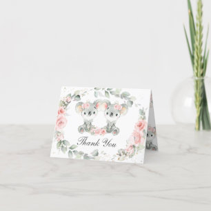 Cartão De Agradecimento Chá de fraldas das Garotas Gêmeas Florais Rosa-Ros