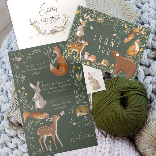 Cartão De Agradecimento Chá de fraldas de Amigos da Floresta de Animais da (Criador carregado)