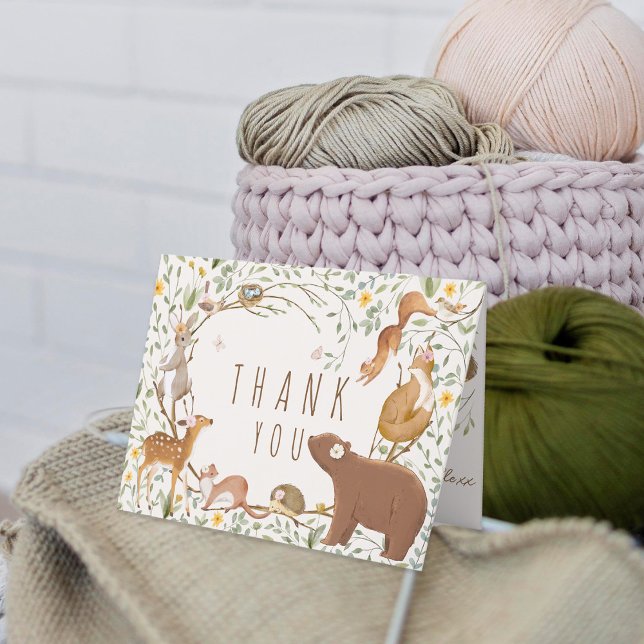 Cartão De Agradecimento Chá de fraldas de Amigos da Floresta de Animais da (Criador carregado)