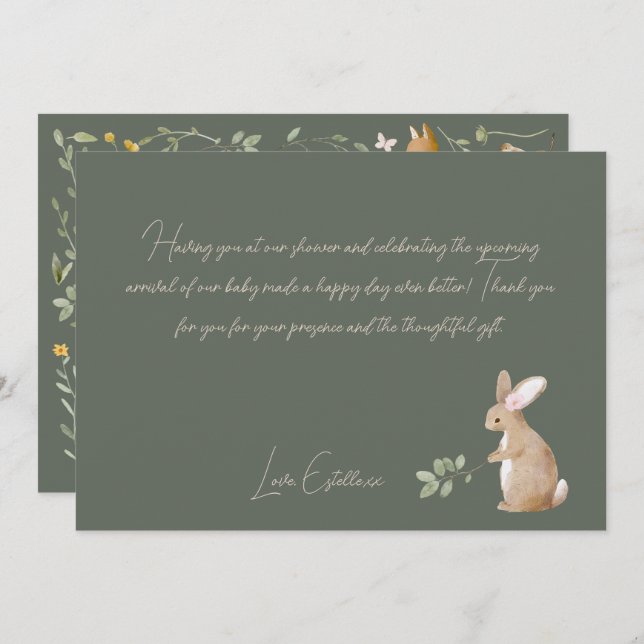 Cartão De Agradecimento Chá de fraldas de Amigos da Floresta de Animais da (Frente/Verso)