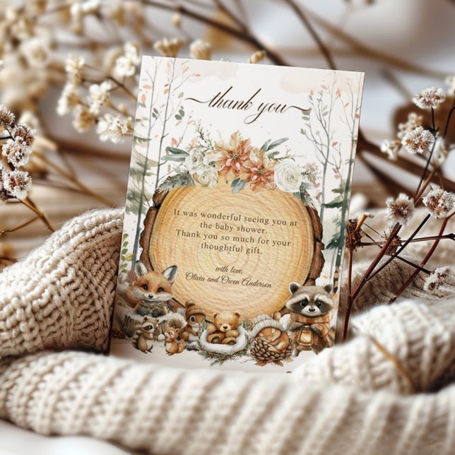 Cartão De Agradecimento Chá de fraldas de Animais da Floresta Ocidental (Criador carregado)