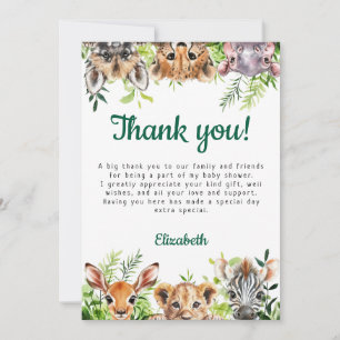 Cartão De Agradecimento Chá de fraldas de Animais Safari Cóteo