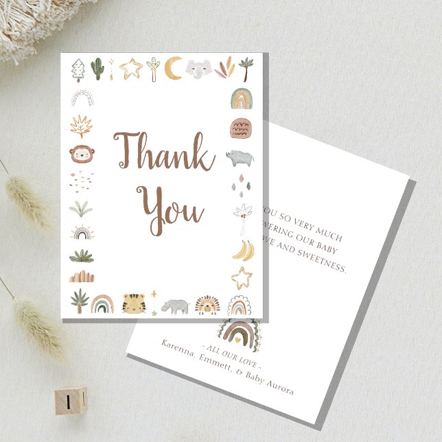 Cartão De Agradecimento Chá de fraldas de Aquarela Boho Safari (Criador carregado)