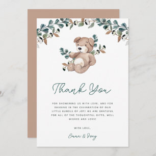 Cartão De Agradecimento Chá de fraldas de Aquarela Boho Teddy Bear Greener