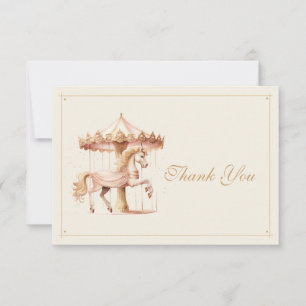 Cartão De Agradecimento Chá de fraldas de Aquarela de Carrossel Cavalo Ros