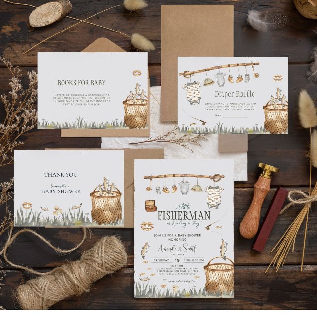 Cartão De Agradecimento Chá de fraldas de Aquarela de Pesca (Criador carregado)