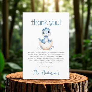 Cartão De Agradecimento Chá de fraldas de Aquarela do Dinossauro Azul