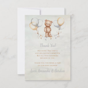 Cartão De Agradecimento Chá de fraldas de Aquarela do Urso de Corte