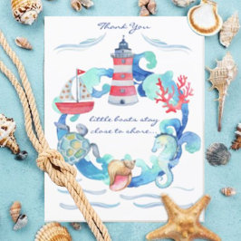 Cartão De Agradecimento Chá de fraldas de Aquarela Náutica Neutra do Gêner